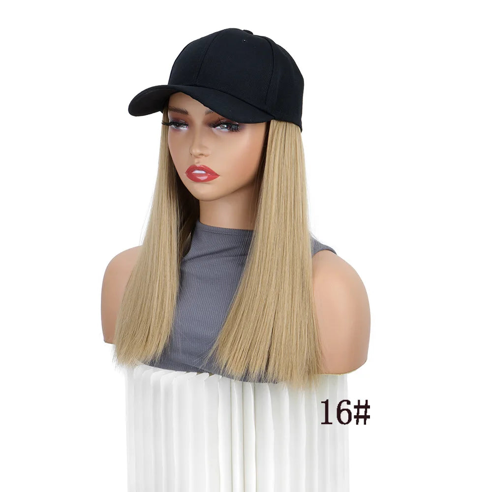 Women Natural Looking Hat Wigs Short Straight 18inch Bob Hair Wig With Baseball Hat Heat Resistant Hair With Adjustable Hat