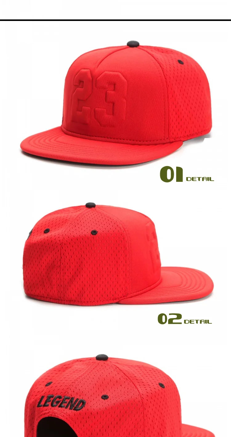 PANGKB Brand LEGEND CAP summer breathable quick drying red 23 snapback hat adult sports hip hop outdoor sun baseball cap