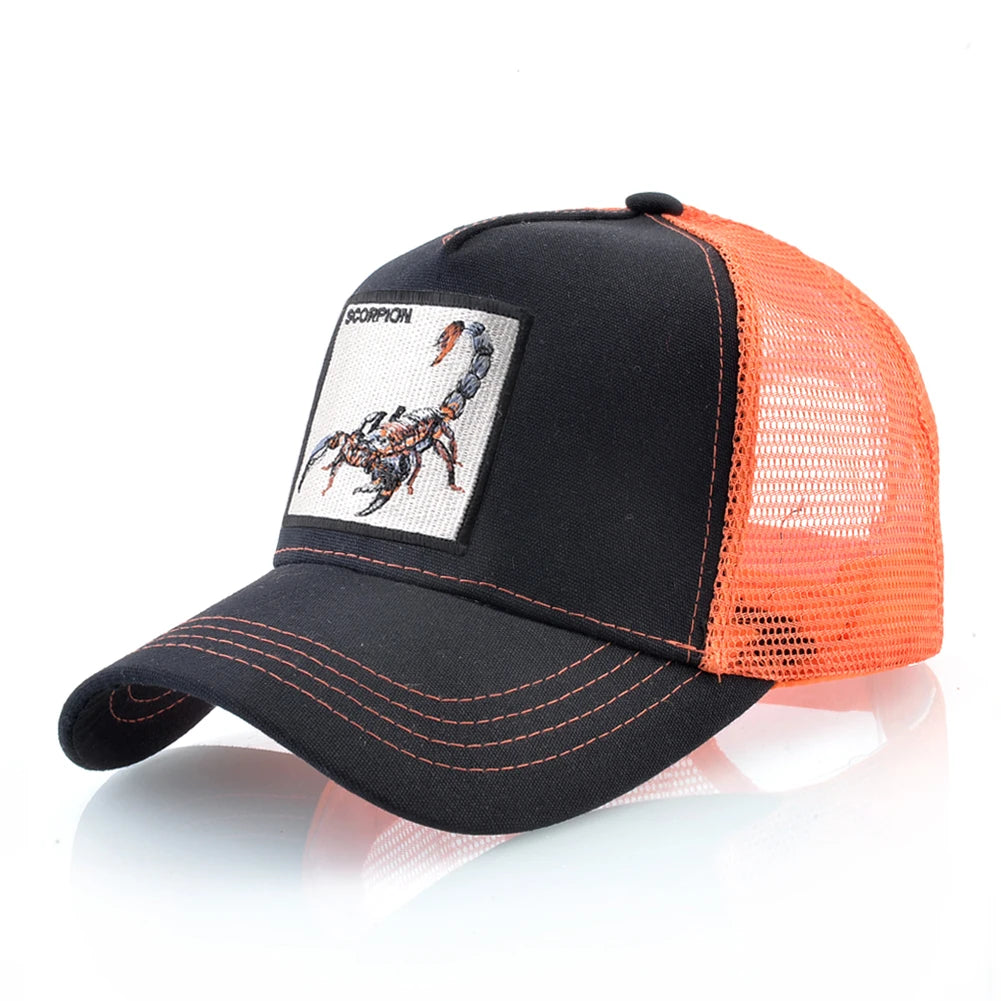 K Four Season Men's Trucker Caps With Scorpion Patch Snapback Hip Hop Baseball Cap For Women Adjustable Unisex Baseball Hats