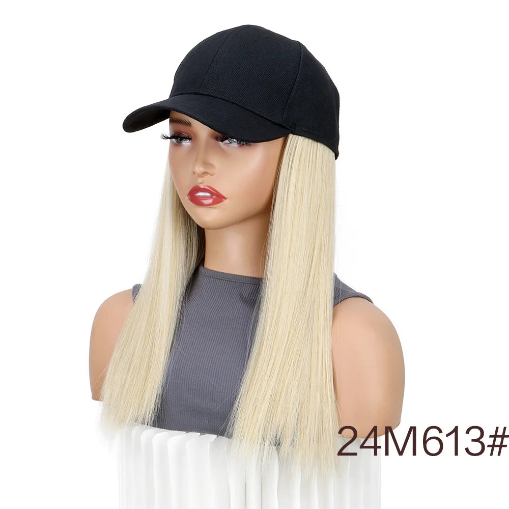 Women Natural Looking Hat Wigs Short Straight 18inch Bob Hair Wig With Baseball Hat Heat Resistant Hair With Adjustable Hat