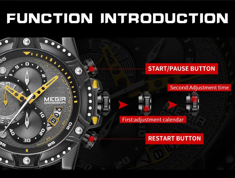 MEGIR Casual Watch Men Top Brand Luxury Chronograph Quartz Wristwatch Leather Strap Army Sport Watches Relogios Masculio 2130