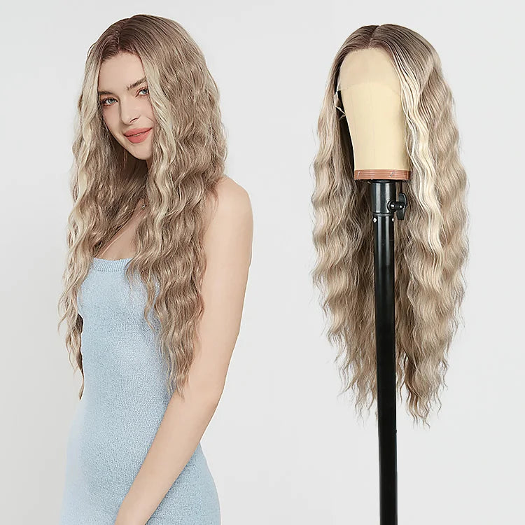 Julianna Lace Front Wig Highlight Ombre Colored Natural Hairline Heat Resistant Body Loose Deep Wave Synthetic Lace Frontal Wig