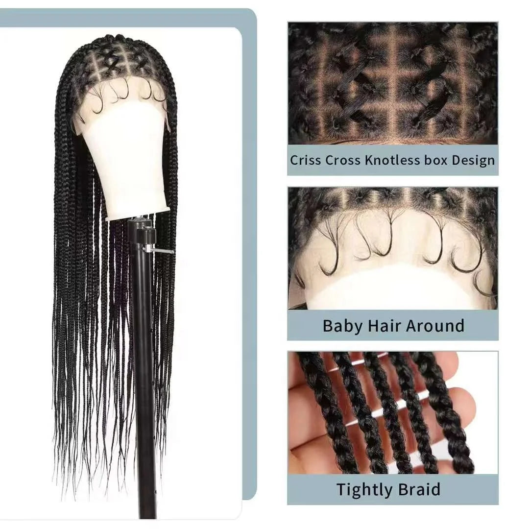 New Braided Synthetic Full Lace Wig for Black Women 36 Inches Braiding Hair Knotless Box Braids Wigs