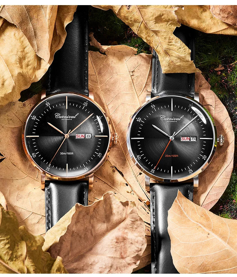 Carnival Brand 3D Curved Dial Luxury Sapphire Automatic Watch for Man Leather MIYIOTA Mechanical Watch Sports Wristwatch Male