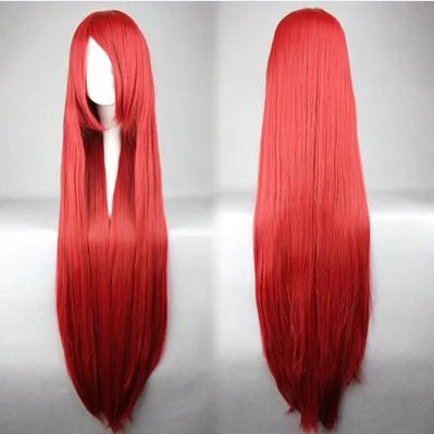 Long Straight Cosplay Wig Red Fan Wig 40inches 100 Cm Synthetic Hair Wigs
