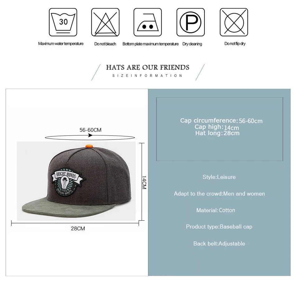 PANGKB Brand BRIGHT MINDS CAP fashion gray hip hop Street dance snapback hat for men women adult outdoor casual sun baseball cap