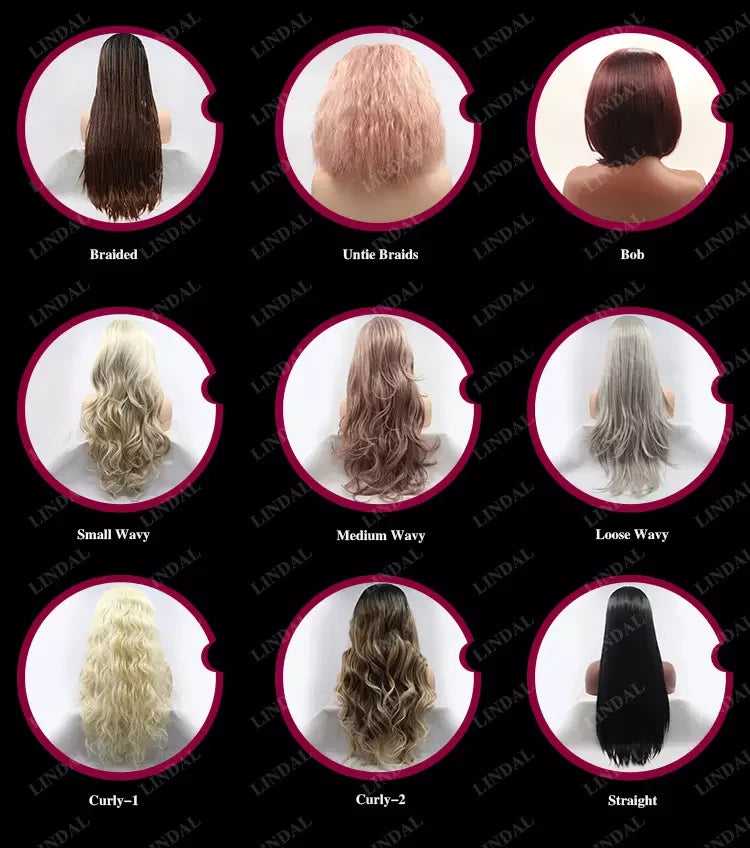 LINDALHAIR Long Wavy Synthetic Lace Front Wig Glueless Purple High Temperature Heat Resistant Fiber Hair Wigs for Women