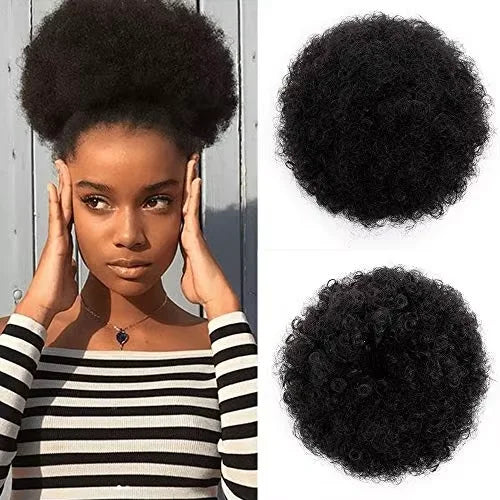 Fujia Synthetic Curly Hair Ponytail African American Short Afro Kinky Curly Wrap Drawstring Puff Ponytail Hair Extensions Wig