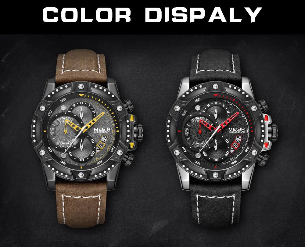 MEGIR Casual Watch Men Top Brand Luxury Chronograph Quartz Wristwatch Leather Strap Army Sport Watches Relogios Masculio 2130