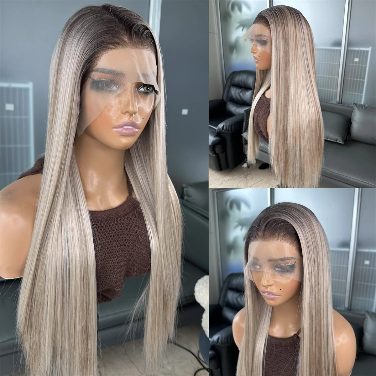 Hot Selling Pre Plucked Hairline 613# Kinky Straight Heat Resistant Glueless Synthetic Lacefront Wig for Black Womens Daily Use