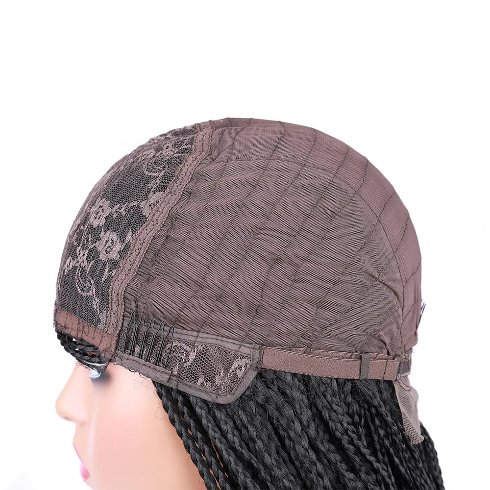 26 Inch Long Box Braid Wig With Curly End African Synthetic Braided Wigs for Women Heat Resistant Braiding Hair Wig