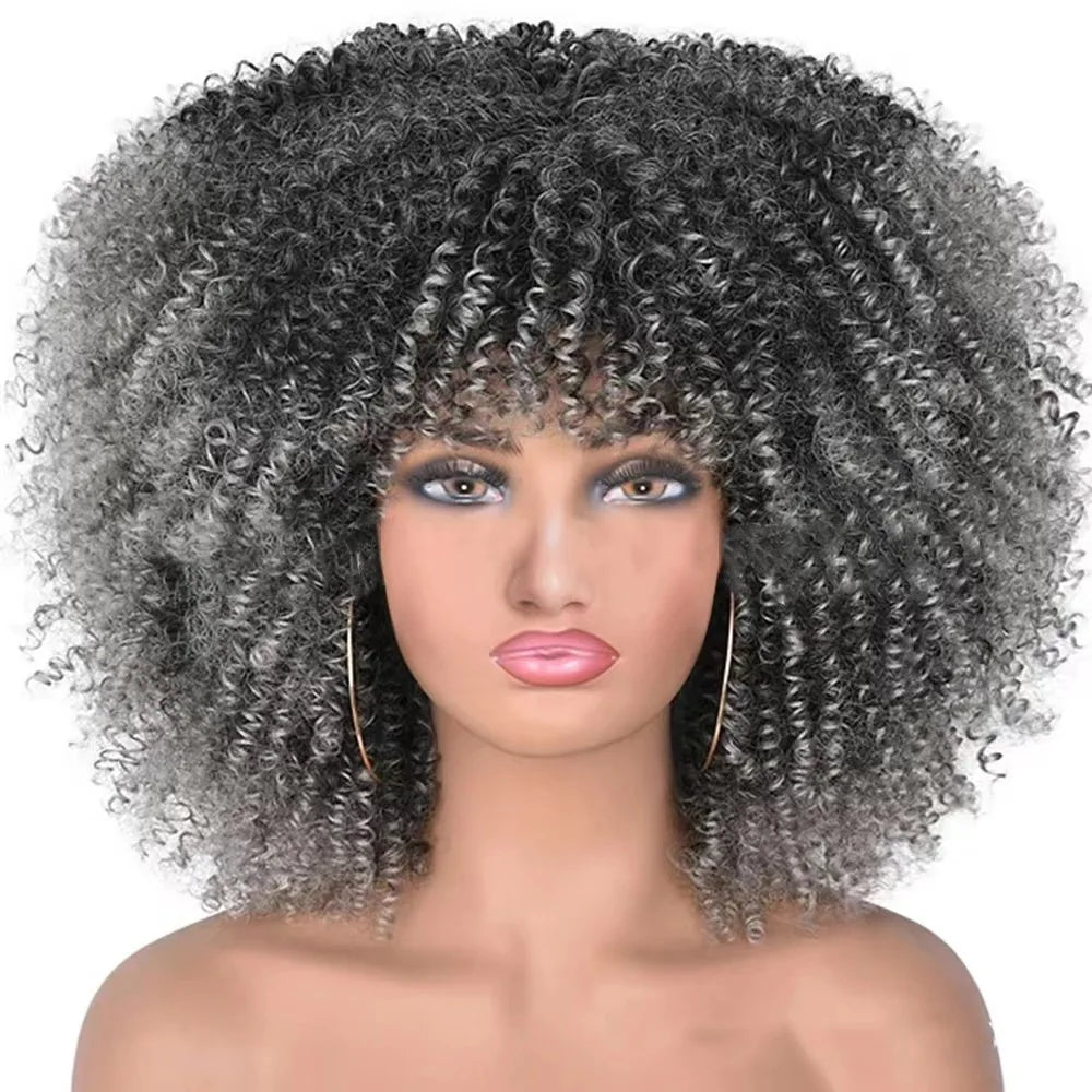 Cheap Price Afro Kinky Curly Bob Wig With Bangs Machine Made Wigs for Black Women Brazilian Curly Synthetic Hair Wigs