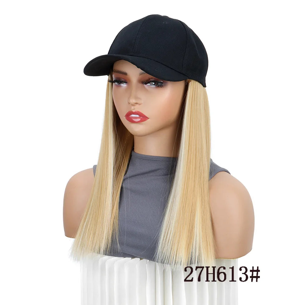 Women Natural Looking Hat Wigs Short Straight 18inch Bob Hair Wig With Baseball Hat Heat Resistant Hair With Adjustable Hat