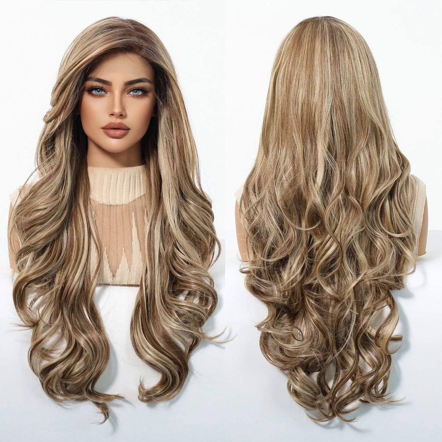 13*6 HD Lace Wig Synthetic Future Fiber Soft Wig Long Straight Mixed 180% Density Ombre Blonde Mixed Multi-Color Stripes
