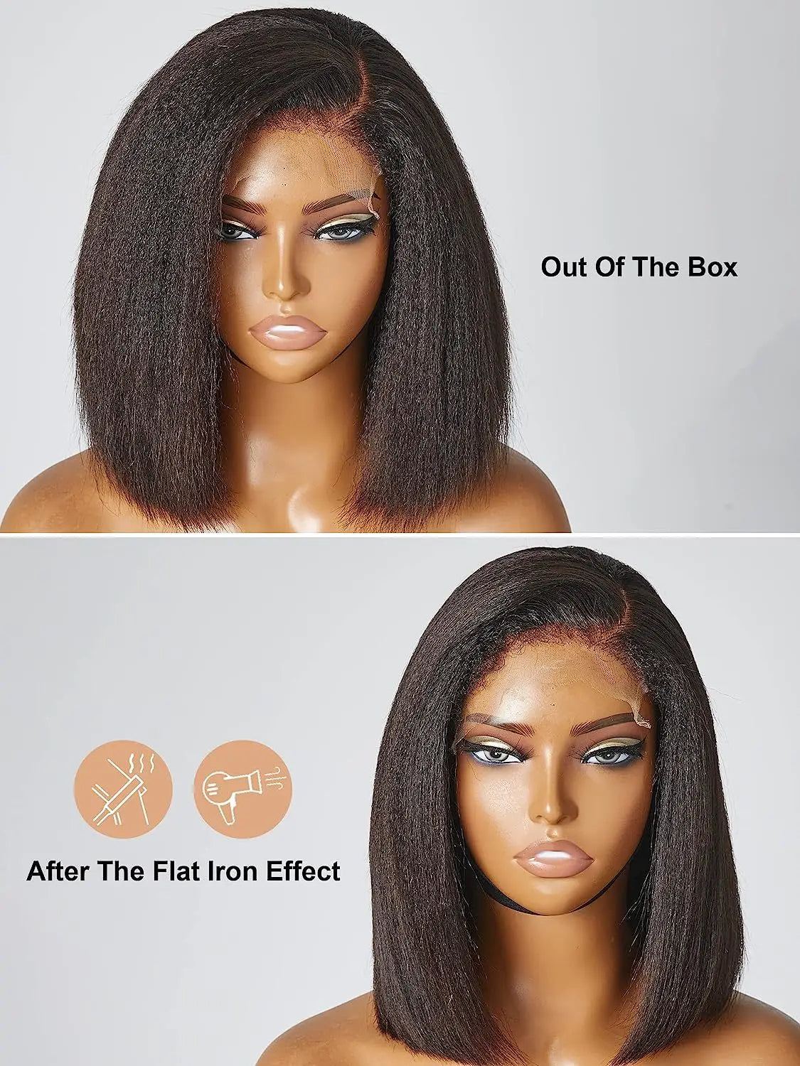 Factory Wholesale Yaki Kinky Straight Black Glueless Lace Front Short Synthetic Hair Wigs for Afro Black Women