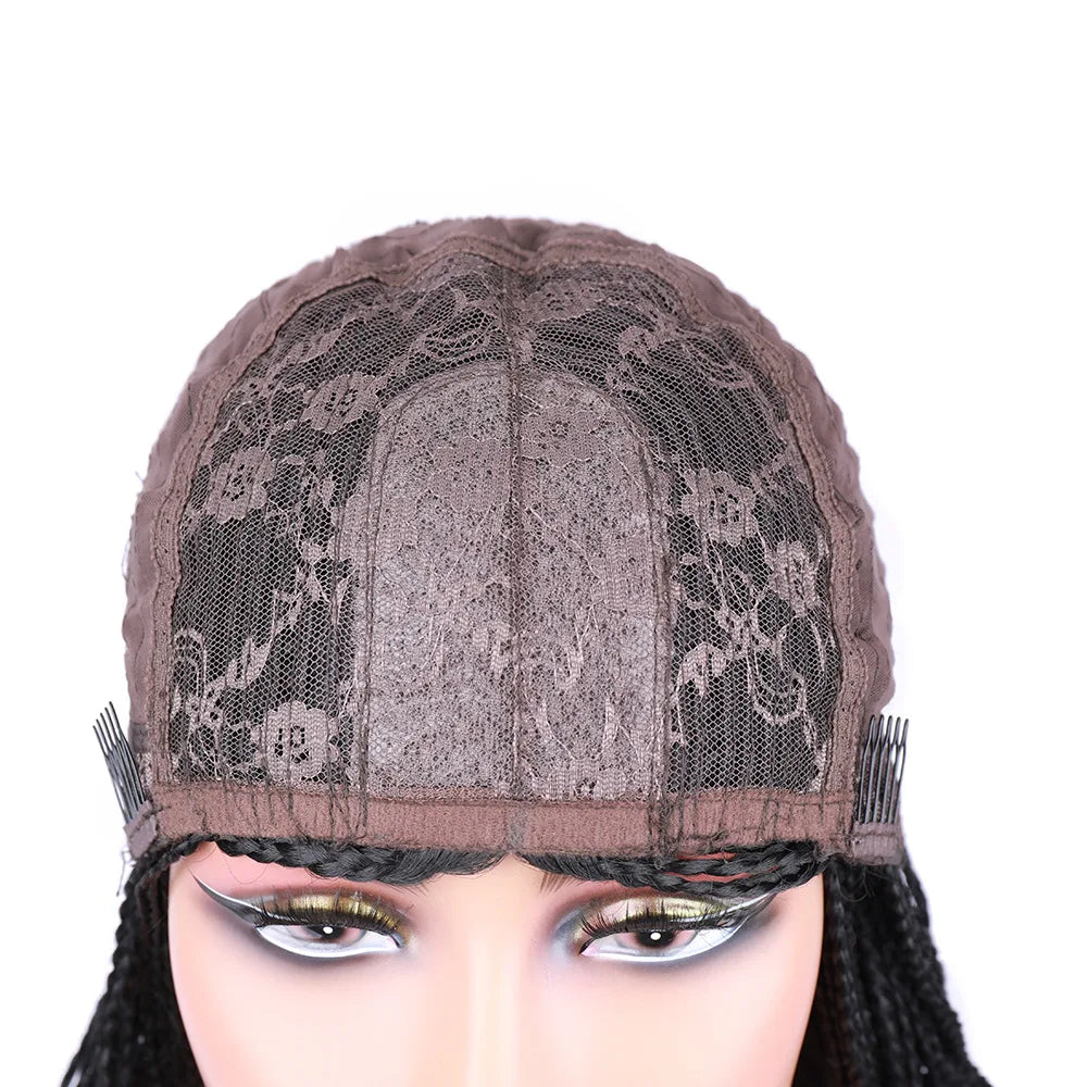 26 Inch Long Box Braid Wig With Curly End African Synthetic Braided Wigs for Women Heat Resistant Braiding Hair Wig