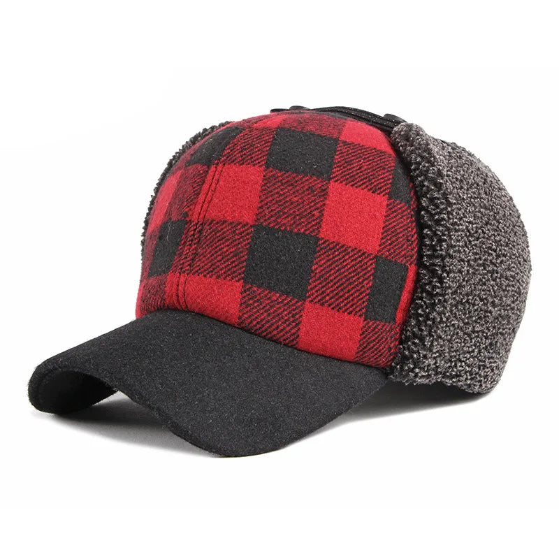 Winter Bomber Hats Men Thicken Russian Trapper Hat Earflap Baseball cap Red Black Plaid Windproof Bomber Hat For Women