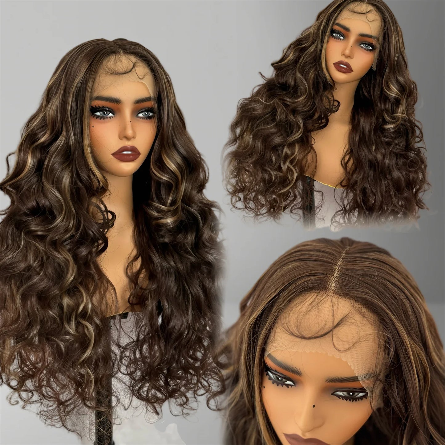 Hot Selling Pre Plucked Hairline 613# Kinky Straight Heat Resistant Glueless Synthetic Lacefront Wig for Black Womens Daily Use