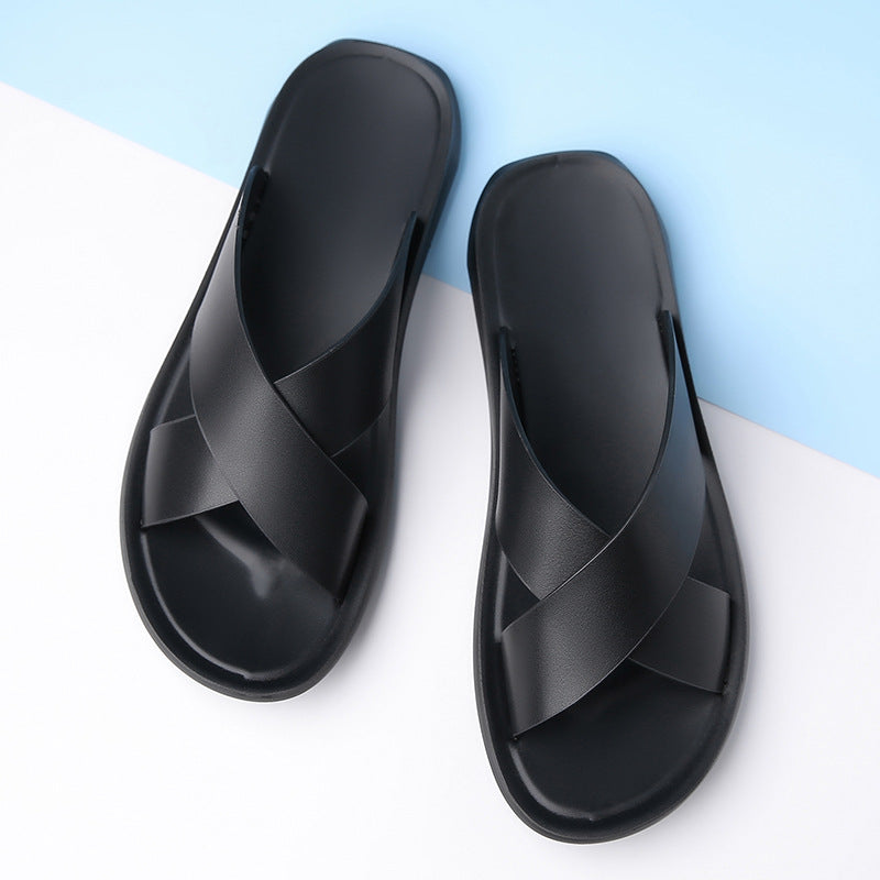 2025 Summer New Men's Slippers Fashion Leather Casual Slipper Outdoor Non Slip Flat Beach Sandals for Men Designer Male Shoes