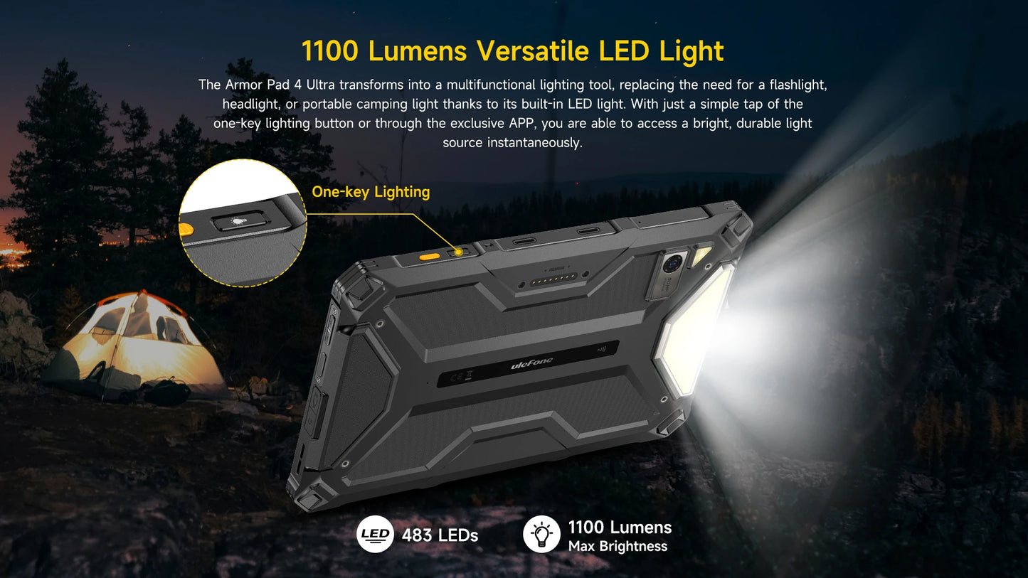 5G Rugged Tablet Ulefone Armor Pad 4 Ultra IP68/IP69K LED Light 11800mAh Battery,fast charging 16GB+256GB 50MP