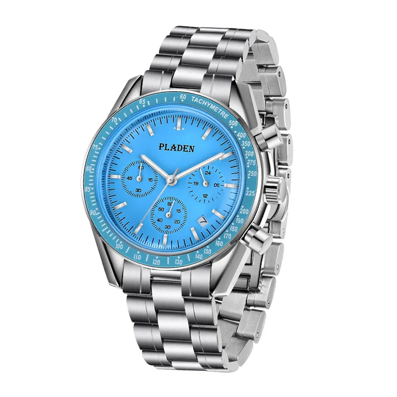 PLADEN New Arrival Luxury Watch For Men Fashion Stainless Steel Chronograph Quartz Wristwatch Business Sport Waterproof Watches