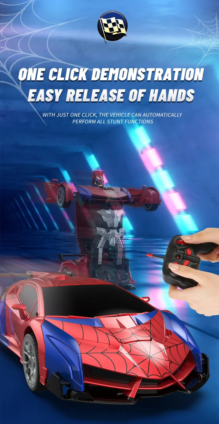 1:18 RC Transforming Car Robot Toy, LED Lights, 2.4GHz Drift Racing Vehicle, One-Button Transform, Rechargeable, 360° Rotation