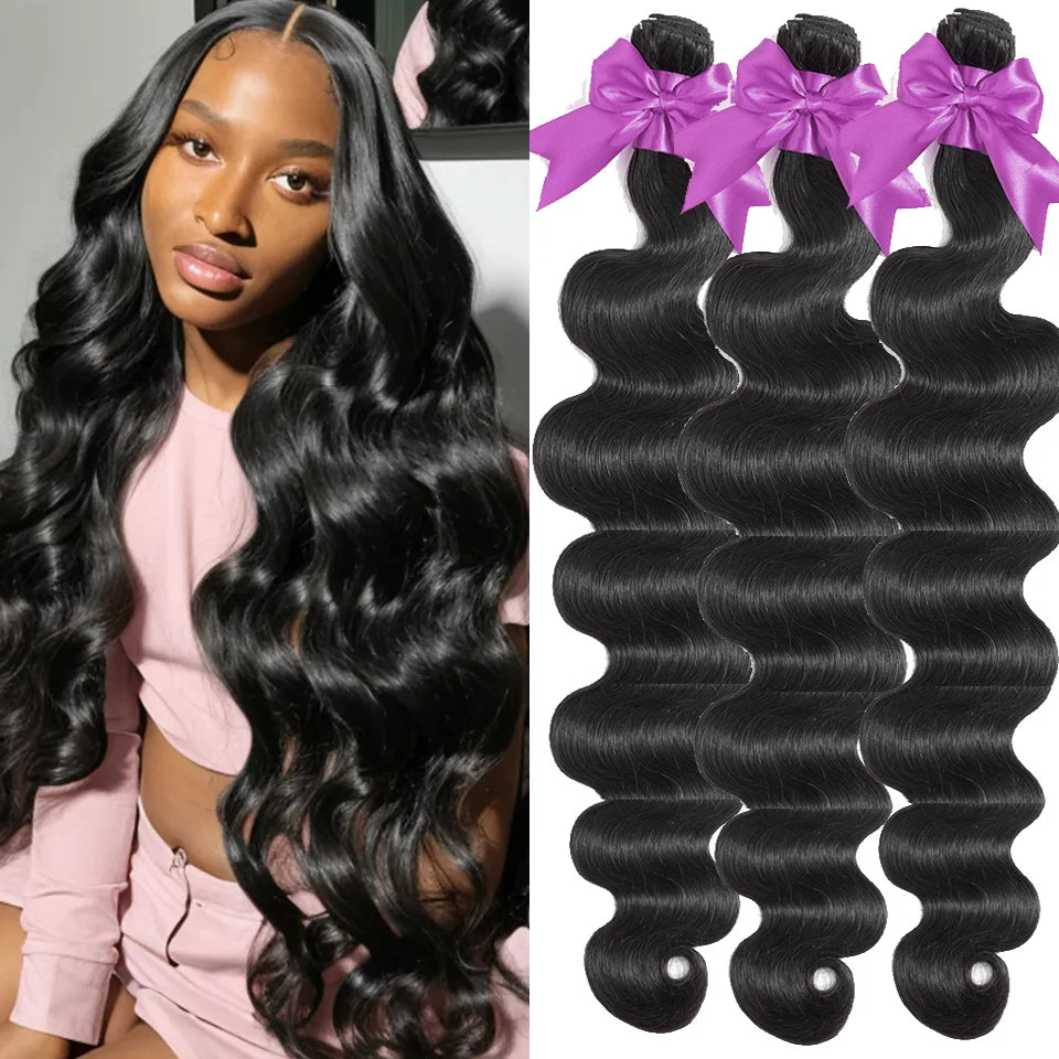 32 36 40 Inch Body Wave Bundles Human Hair Bundles 2/3/4 Deal Brazilian Weaving Natural Black Remy Raw Hair Extensions For Women