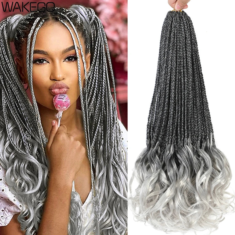 14 18 24 Inch French Curl Box Braids Crochet Hair Ombre Brown to Blonde Prelooped Synthetic French Curls Braiding Hair for Women