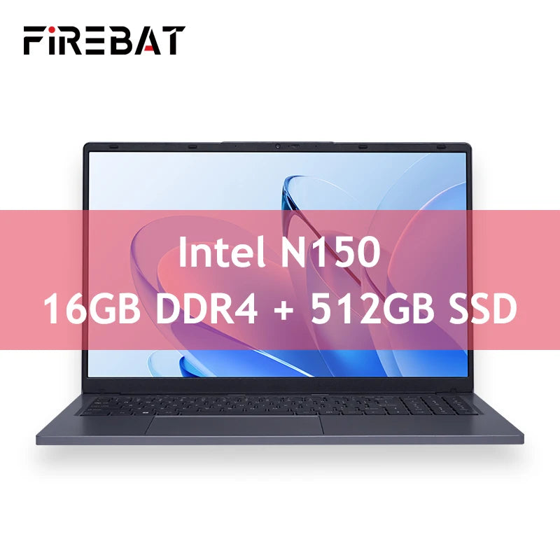 Firebat Laptop AT15 15.6 Inch Intel N150 DDR4 16GB RAM 512GB 1TB SSD 1920*1080 Windows 11 Notebook Backlit Integrated Numpad