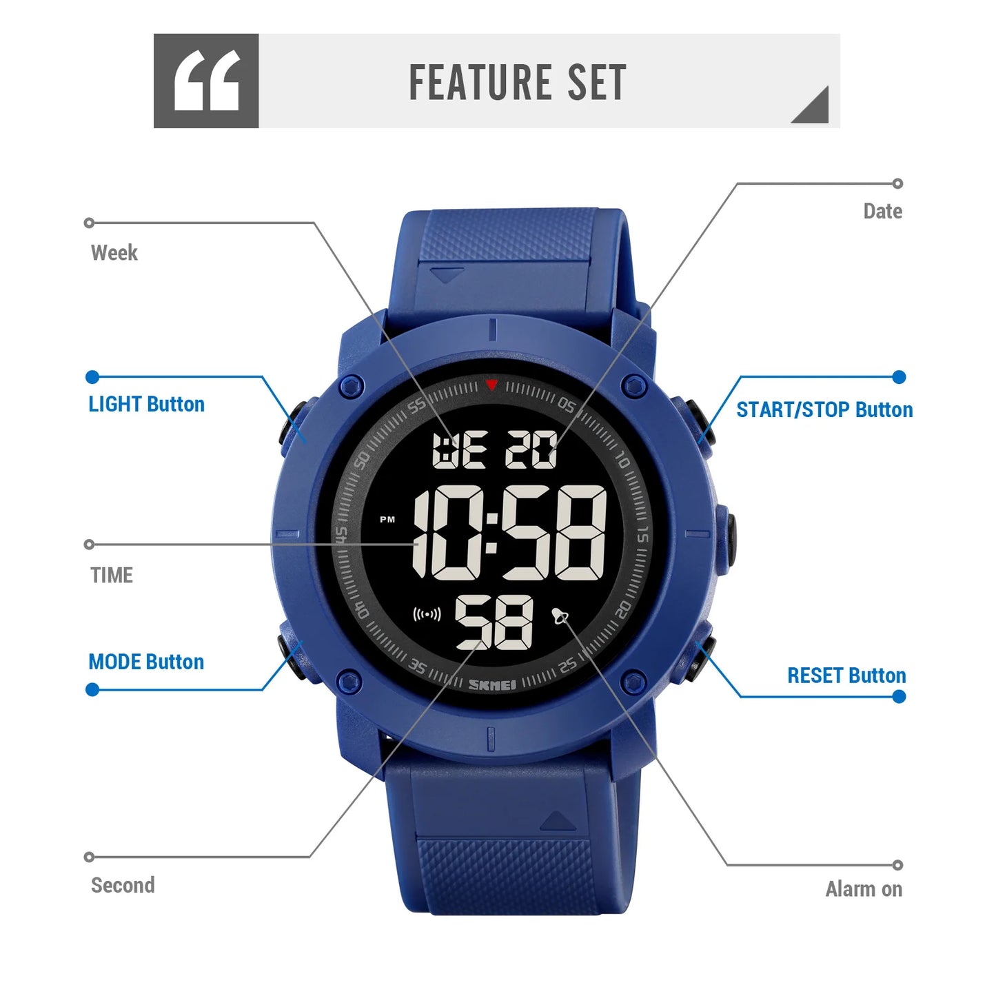 SKMEI 2122 Men's Electronic Watch Sports Waterproof Glow Electronic Watch Multi functional Student LED Watch Men's