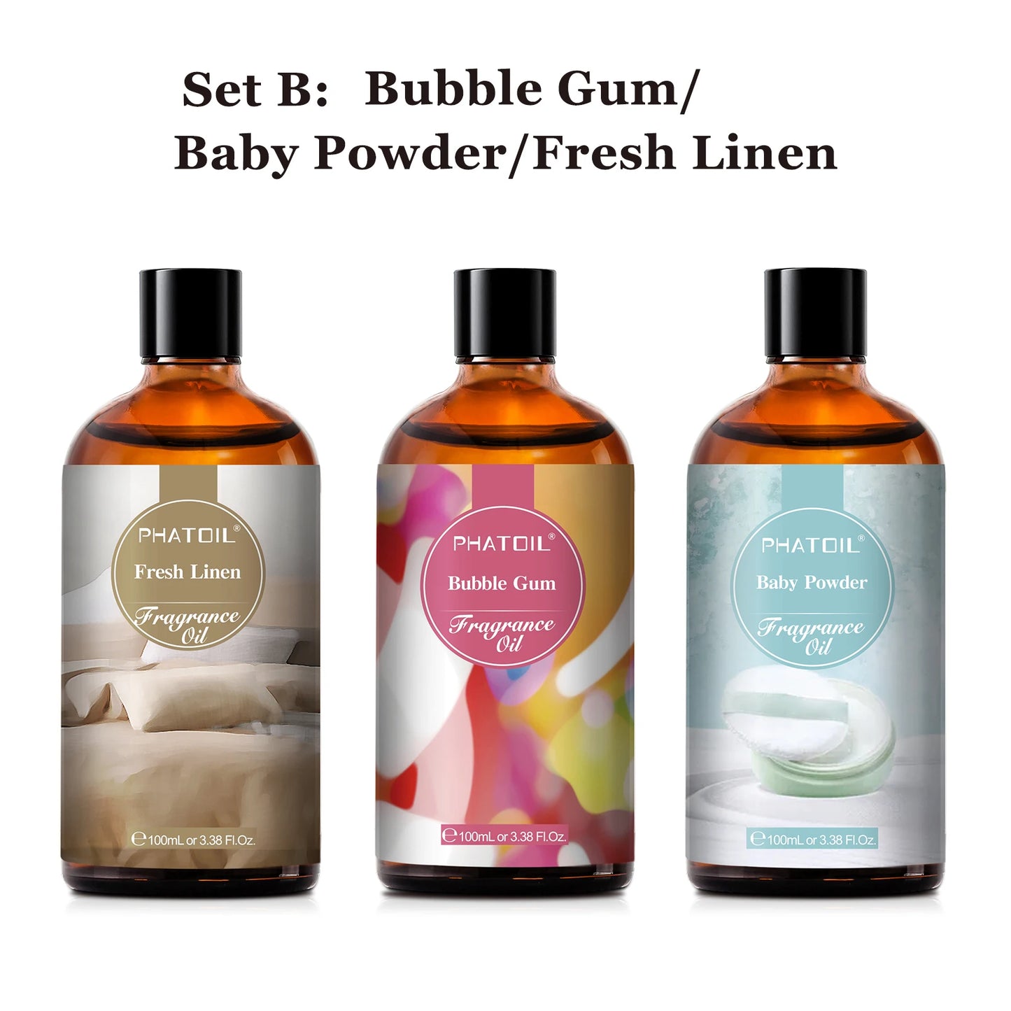 PHATOIL 100ml Aroma Fragrance Oil Fresh Linen Bubble Gum Baby Powder Angel Aromatherapy Essential Oils For Skin Candle Making