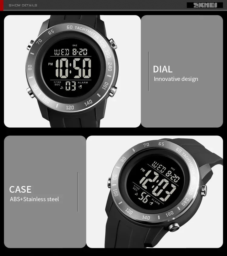 SKMEI 1524 2 Time LED Digital Wristwatches Mens Waterproof Chrono Count Down Male Hour montre homme Big Dial Sport Men Watch