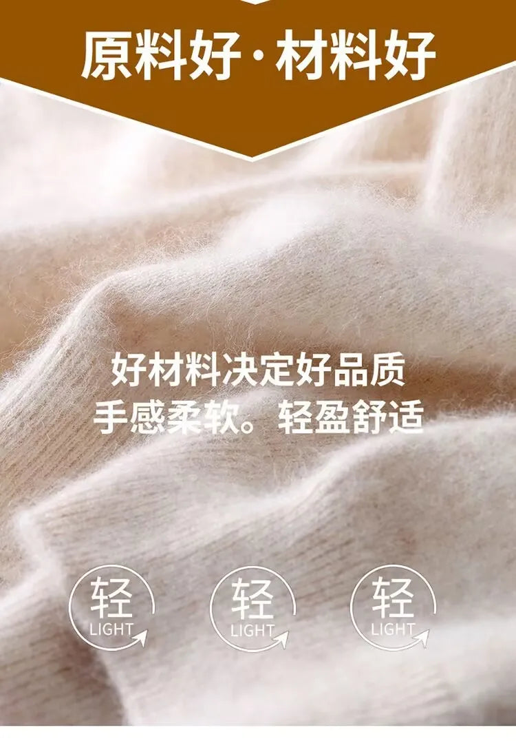 100% Mink Cashmere Knitted Short Sleeved Men's Loose Round Neck Solid Color Half Sleeved Simple T-Shirt Casual Business Cashmere