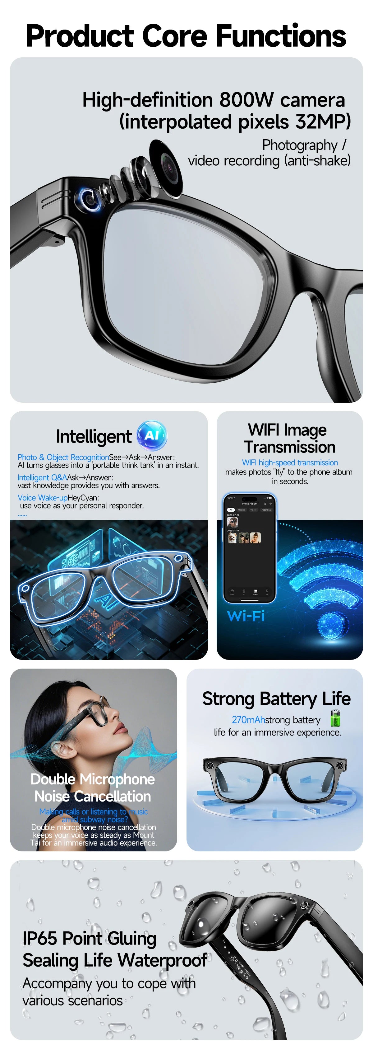 2025 New Smart Glasses With Red Coated Lenses W610 800W HD Camera 32GB Photo Video Shooting AI Translation Recognition Glasses