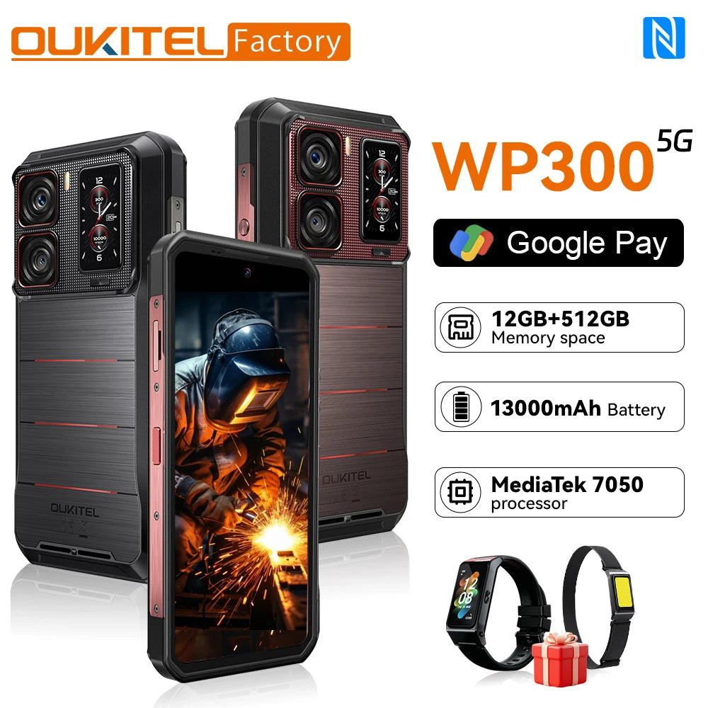2025 NEW Oukitel WP300 Rugged Phone 6.78" FHD 120Hz Telephone Portable 36GB (12+24) GB+512GB 16000mAh Smartphone 5G Android 15