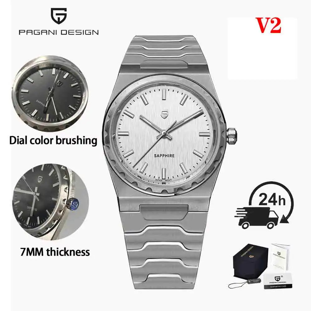PAGANI DESIGN 2025 New Thin 7mm Fashion Men Quartz Watch V2 Stainless Steel Sapphire 10Bar Waterproof C3 reloj hombre