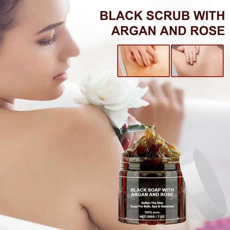 1pcs Black Beldi Soap With Argan And Rose 200g Morocco Black Beldi Soap Moisturizing Body Remove Acne Skin Care