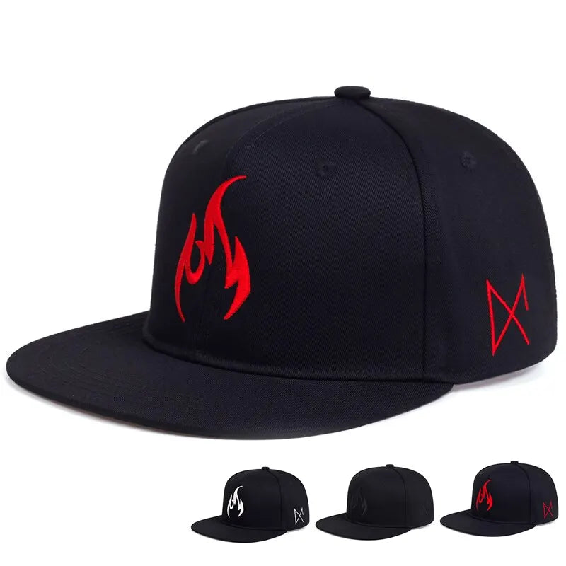 Unisex Flame Embroidery Hip-hop Hats Outdoor Adjustable Casual Baseball Caps Sunscreen Hat