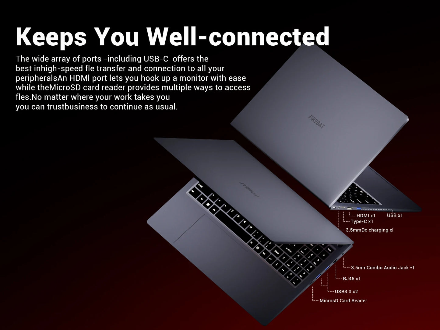 Firebat Laptop AT15 15.6 Inch Intel N150 DDR4 16GB RAM 512GB 1TB SSD 1920*1080 Windows 11 Notebook Backlit Integrated Numpad