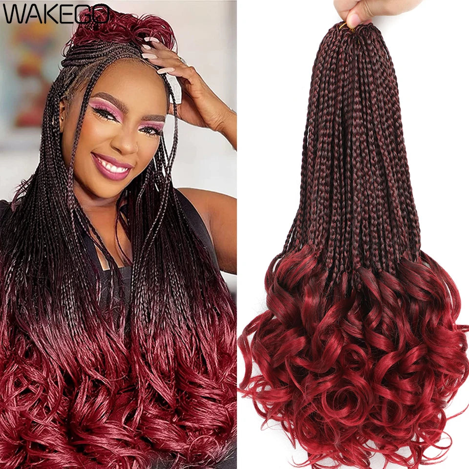 14 18 24 Inch French Curl Box Braids Crochet Hair Ombre Brown to Blonde Prelooped Synthetic French Curls Braiding Hair for Women