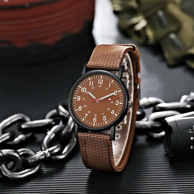 YIKAZE Fashion Men's Watches Luxury Military Men Quartz Watch Canvas Strap Luminous Hands Clock Sports Wristwatch for Man Male