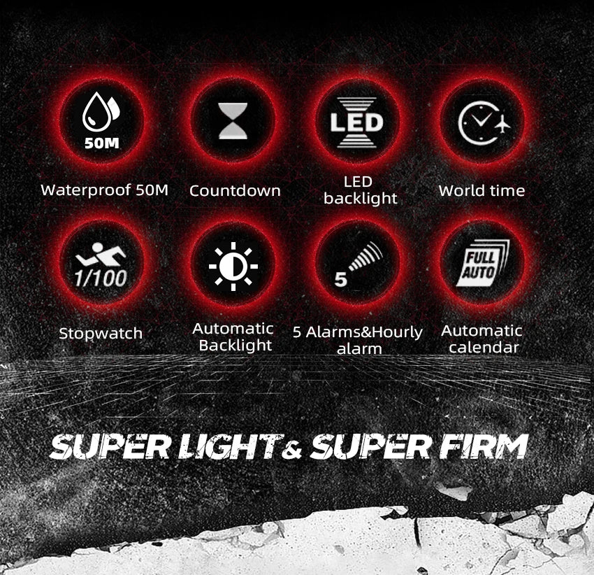 NORTH EDGE Mars3 Men's Military Watch Digital Carbon Fiber Case For Man Waterproof 50M Sports Watches World Time