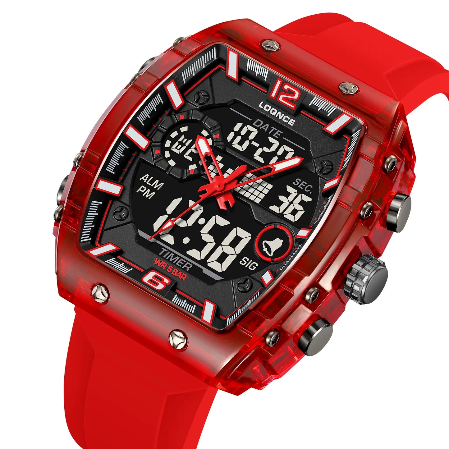 LOQNCE Sports Watches Fashion Men Watches 50m Waterproof Rectangle LED Big Dial Display Digital Watches LED Wristwatches Men