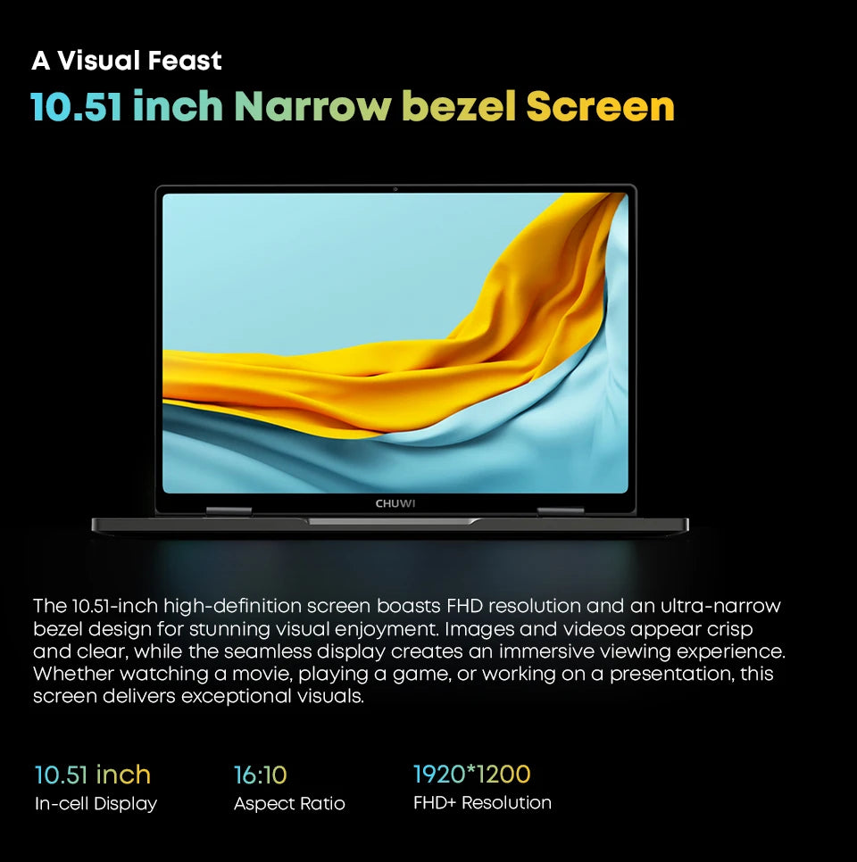 CHUWI MiniBook X Laptop Tablet 2 In 1 Intel N150 CPU 10.51" FHD IPS Screen 12GB LPDDR5 512G SSD Windows 11 Notebook 1200*1920