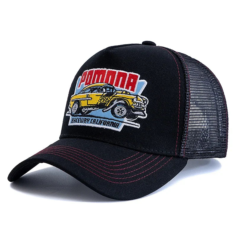 Hot Sale Unisex Summer Fishing Cap Breathable Mesh Trucker Hat Men Women Big Truck Embroidered Pattern Snapback Outdoor Hat