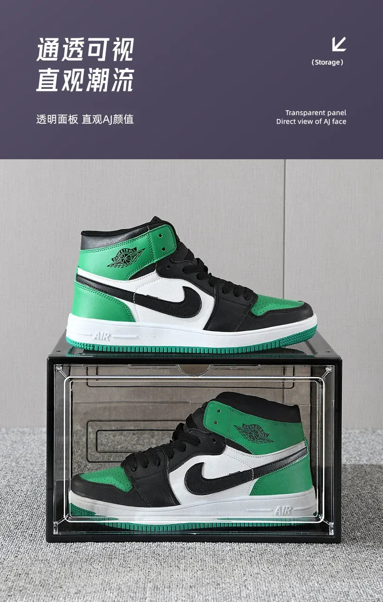 Transparent shoe box, hard box, magnetic storage, acrylic doll bag, hand-held storage box rack, front side opening shoe cabinet
