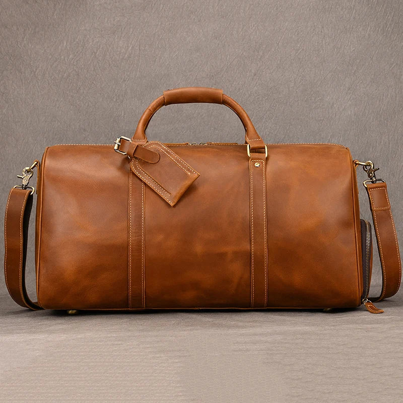 Natural Cowskin Travel Bags Waterproof Men's Leather Overnight Bag Handbag For Plane Luggage Men Male Weekend Bag Business 55cm