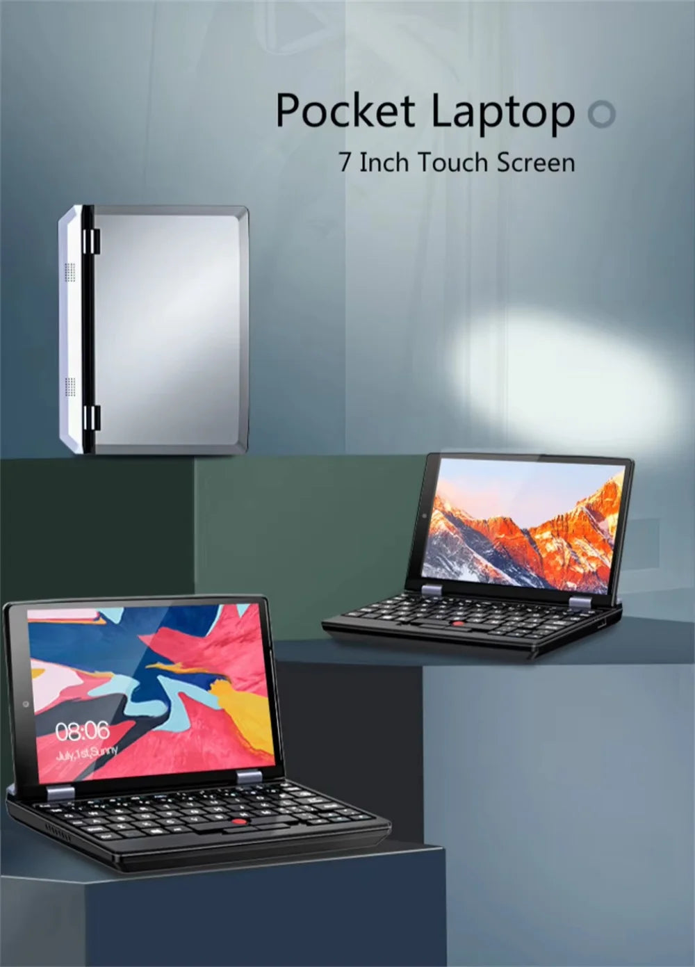 7 Inch Mini Laptop Intel N95 Notebook Touch Screen Portable Netbook Windows 11 Mini PC Micro Computer Bluetooth 4.2 16GB 1TB