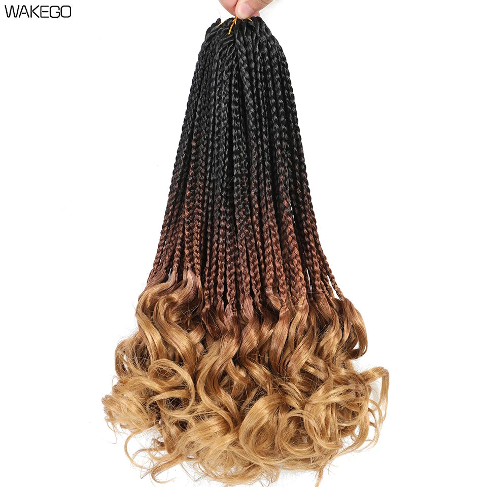 14 18 24 Inch French Curl Box Braids Crochet Hair Ombre Brown to Blonde Prelooped Synthetic French Curls Braiding Hair for Women