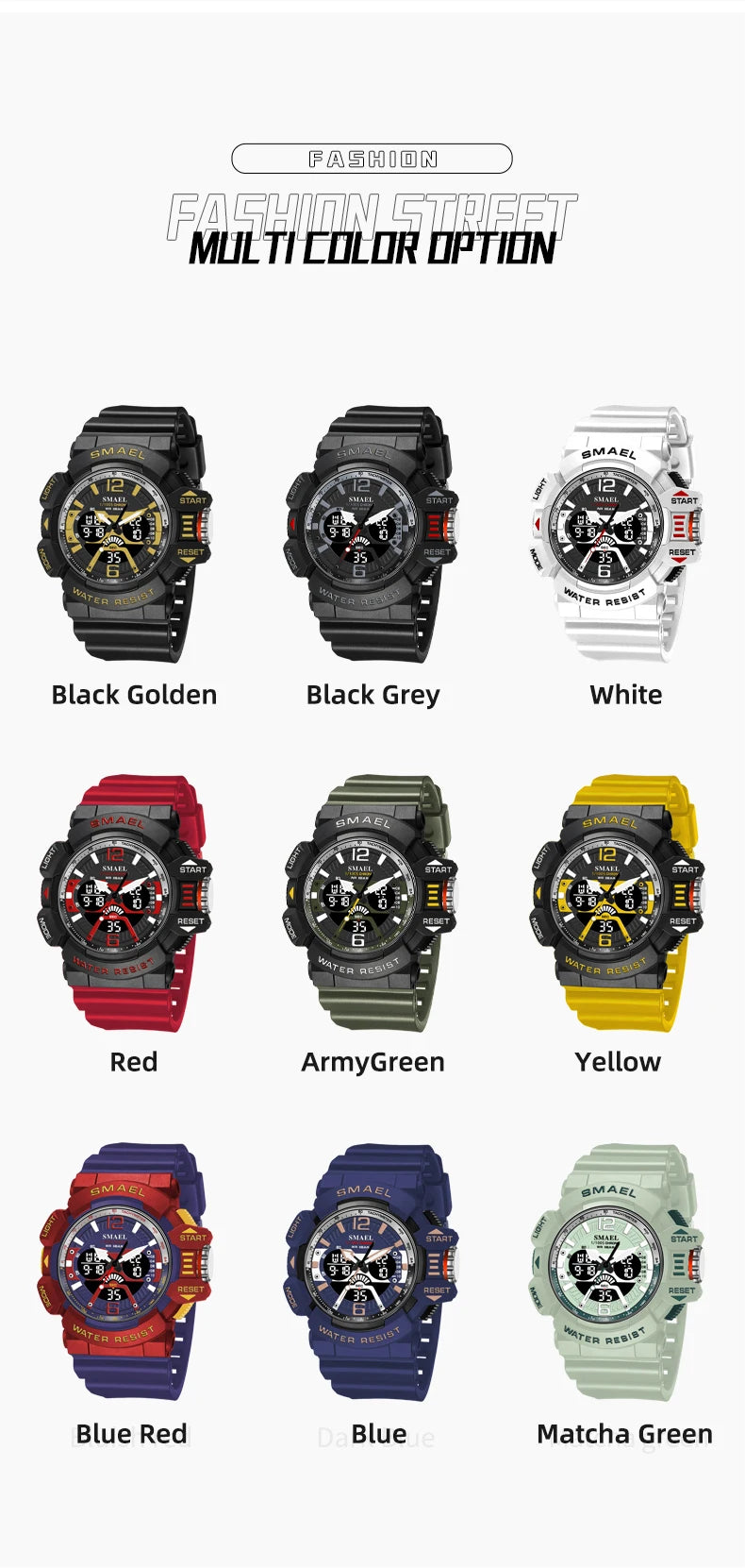 SMAEL Sport Watch for Men Waterproof Wristwatches Student Dual Display Digital Multi-function Stopwatch Clocks 8065 Male Watches